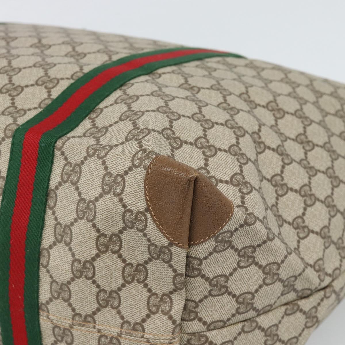 GUCCI GG Supreme Web Sherry Line Boston Bag PVC Beige Gold Auth 193876