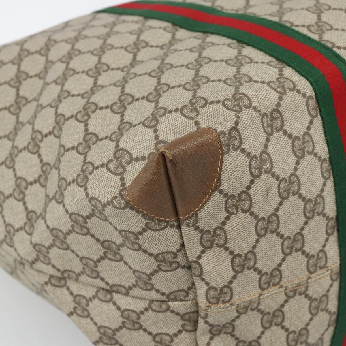 GUCCI GG Supreme Web Sherry Line Boston Bag PVC Beige Gold Auth 193876