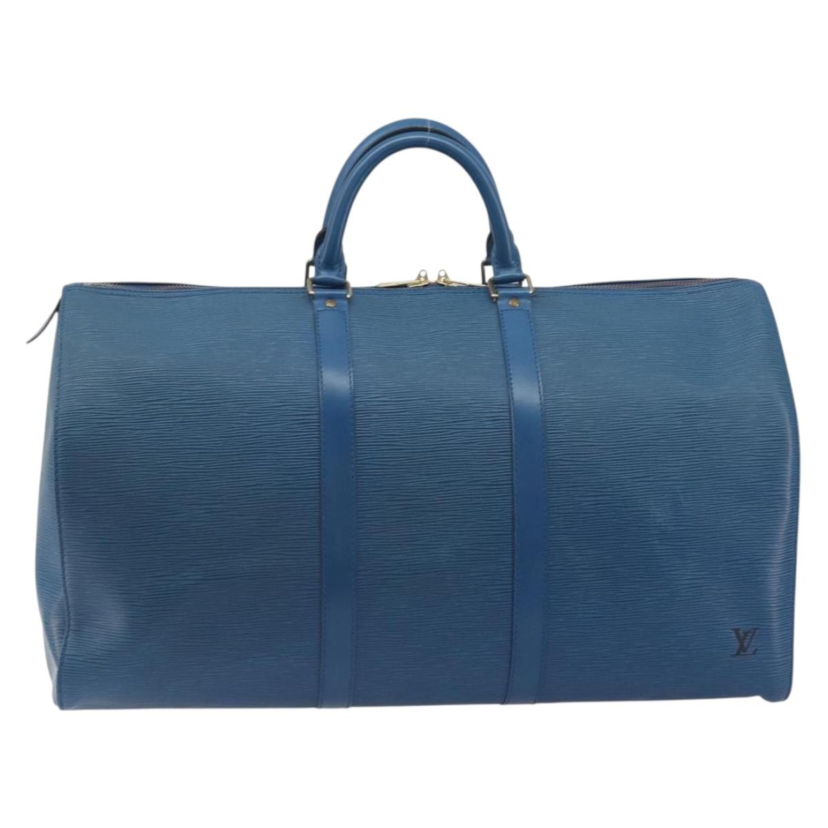 LOUIS VUITTON Epi Keepall 50 Boston Bag Blue M42965 LV Auth 193878A