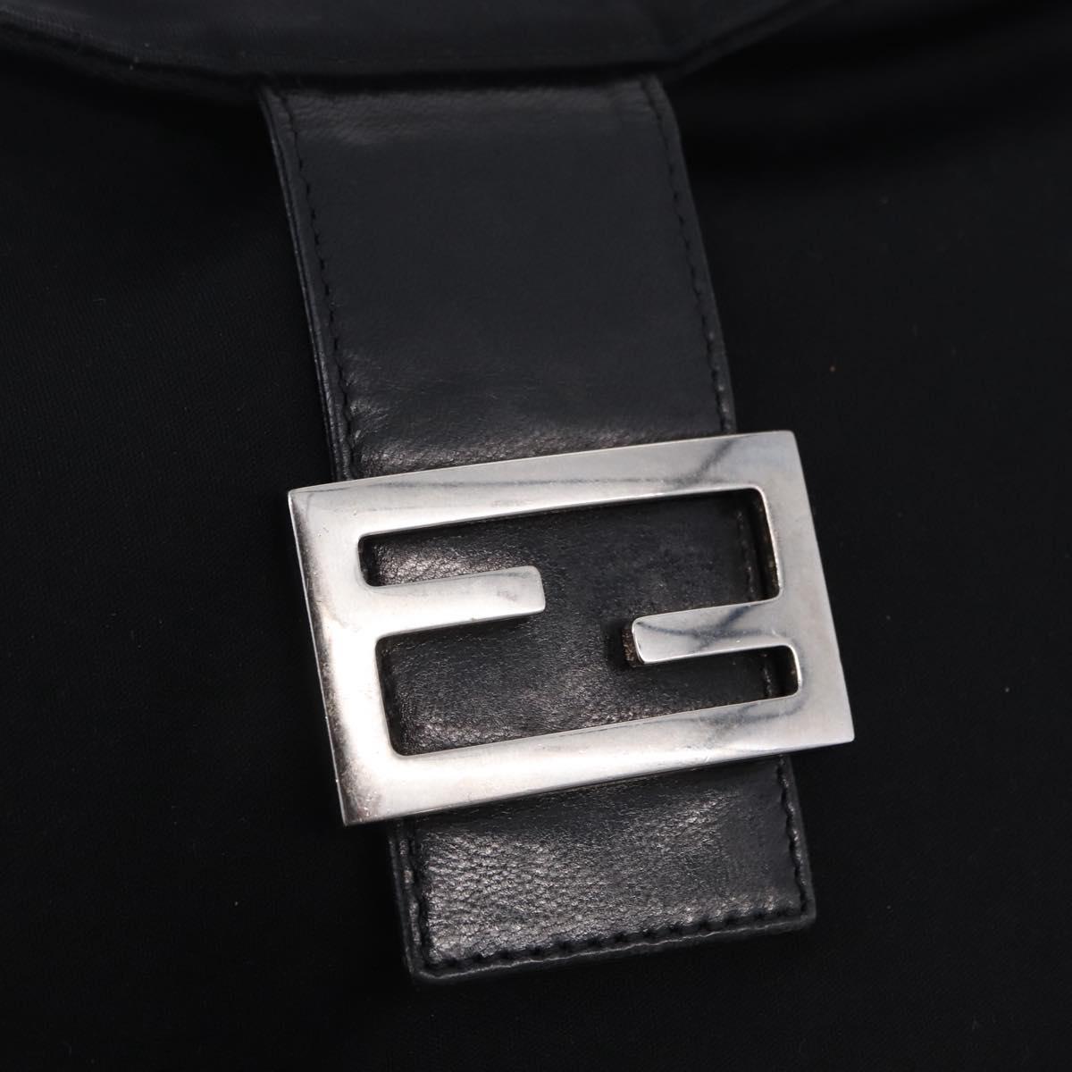 FENDI Mamma Baguette Shoulder Bag Cotton jersey Black Silver Auth 193880