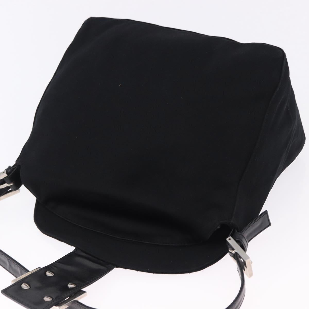 FENDI Mamma Baguette Shoulder Bag Cotton jersey Black Silver Auth 193880