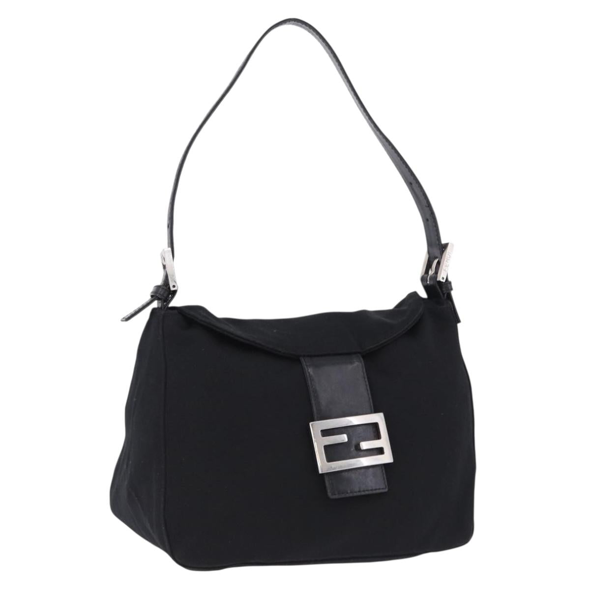 FENDI Mamma Baguette Shoulder Bag Cotton jersey Black Silver Auth 193880