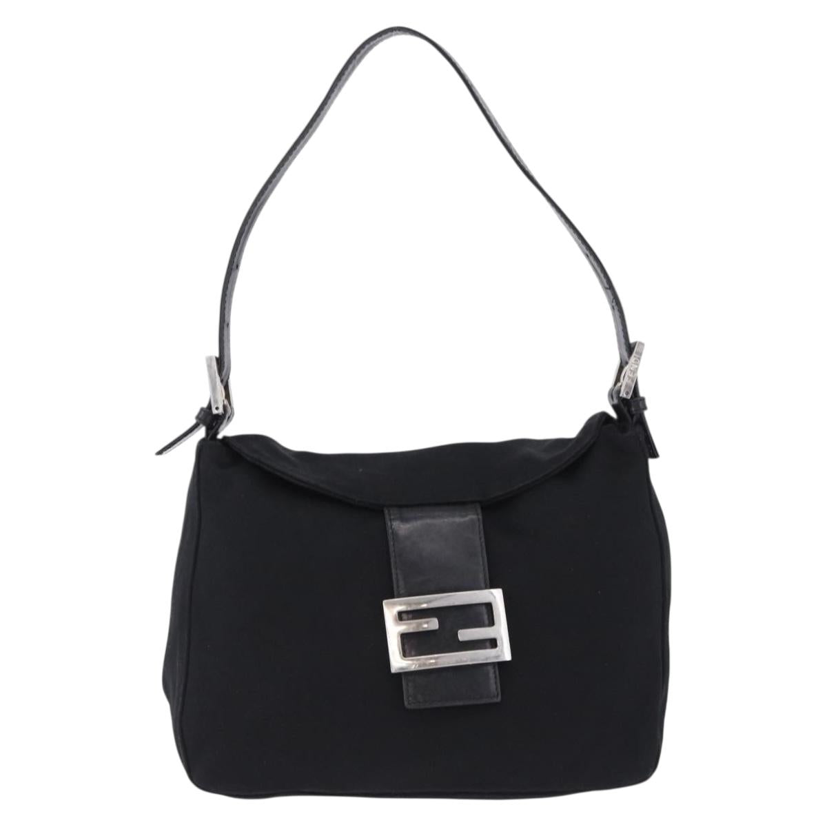 FENDI Mamma Baguette Shoulder Bag Cotton jersey Black Silver Auth 193880