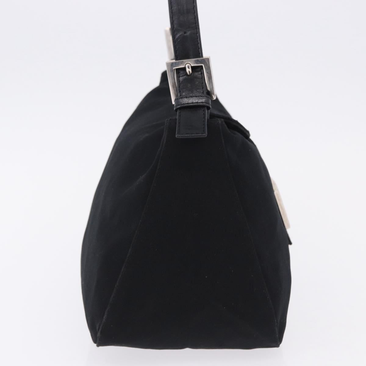 FENDI Mamma Baguette Shoulder Bag Cotton jersey Black Silver Auth 193880