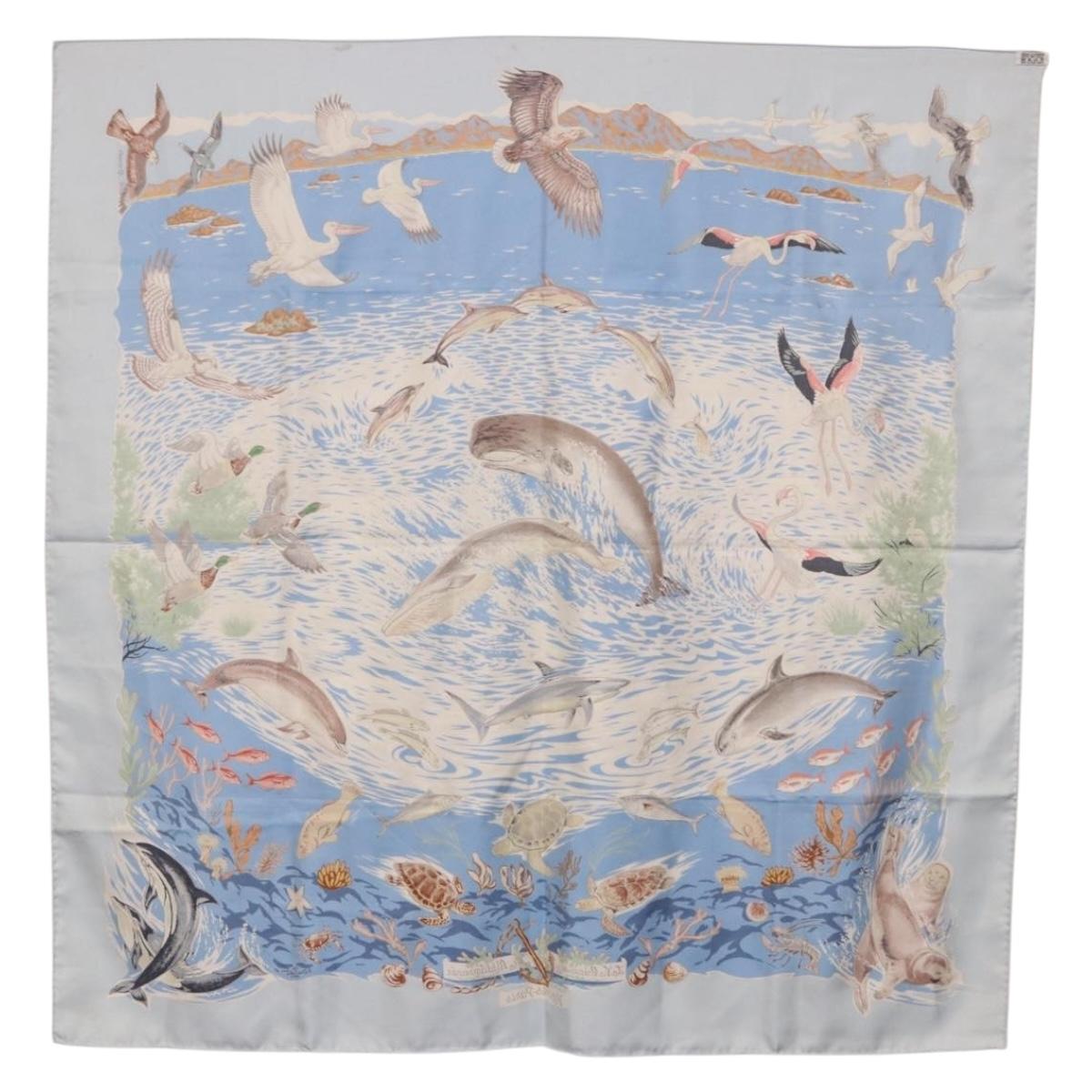 HERMES Carre 90 Scarf ”Lavie Precieuse de la Mediterranee” Silk Auth 193883