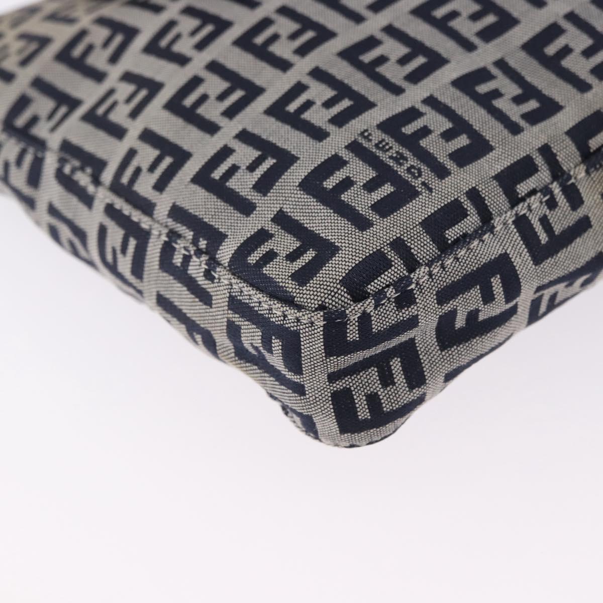 FENDI Zucchino Canvas Hand Pouch Mamma Baguette Navy Silver Auth 193893A