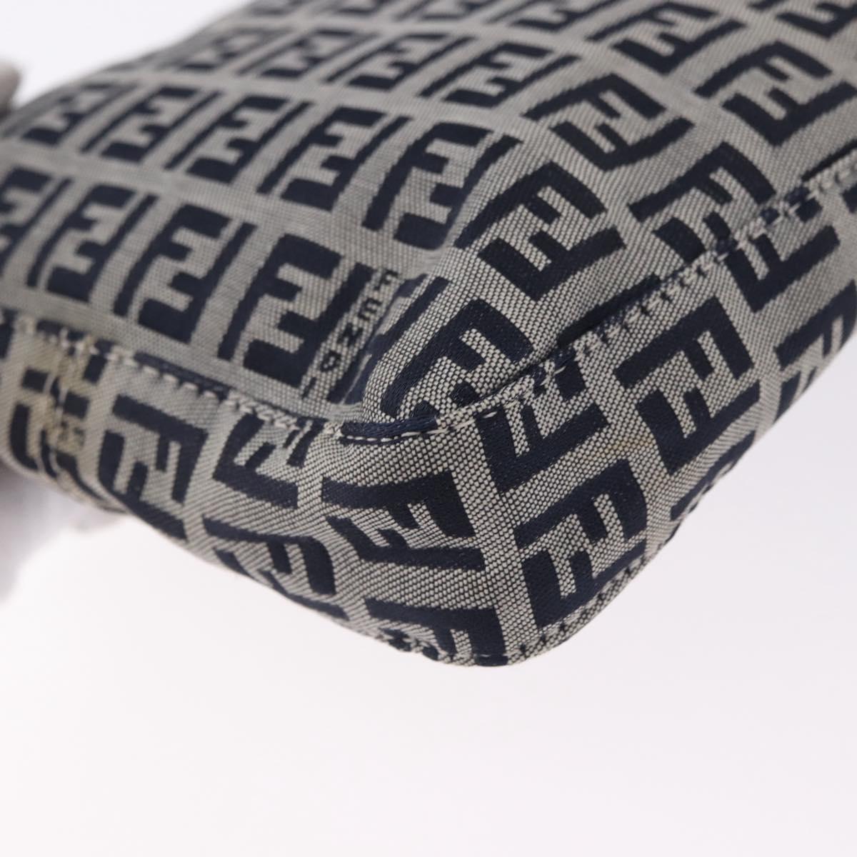 FENDI Zucchino Canvas Hand Pouch Mamma Baguette Navy Silver Auth 193893A