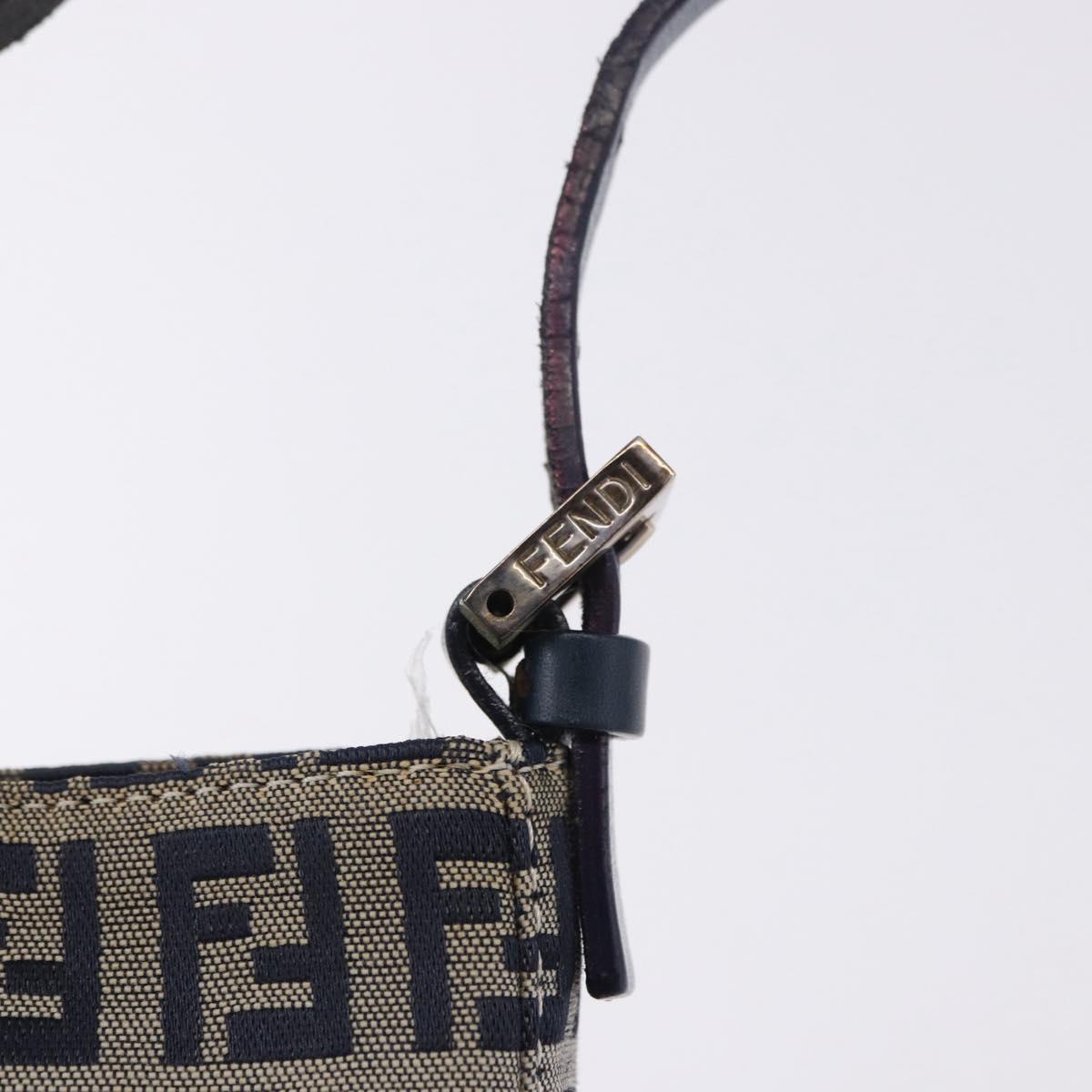 FENDI Zucchino Canvas Hand Pouch Mamma Baguette Navy Silver Auth 193893A