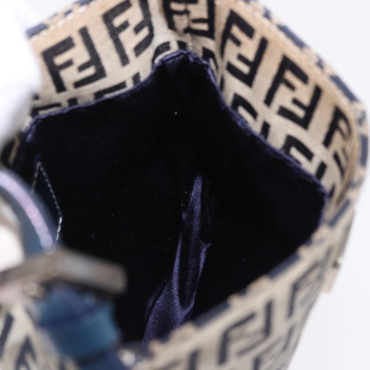 FENDI Zucchino Canvas Hand Pouch Mamma Baguette Navy Silver Auth 193893A