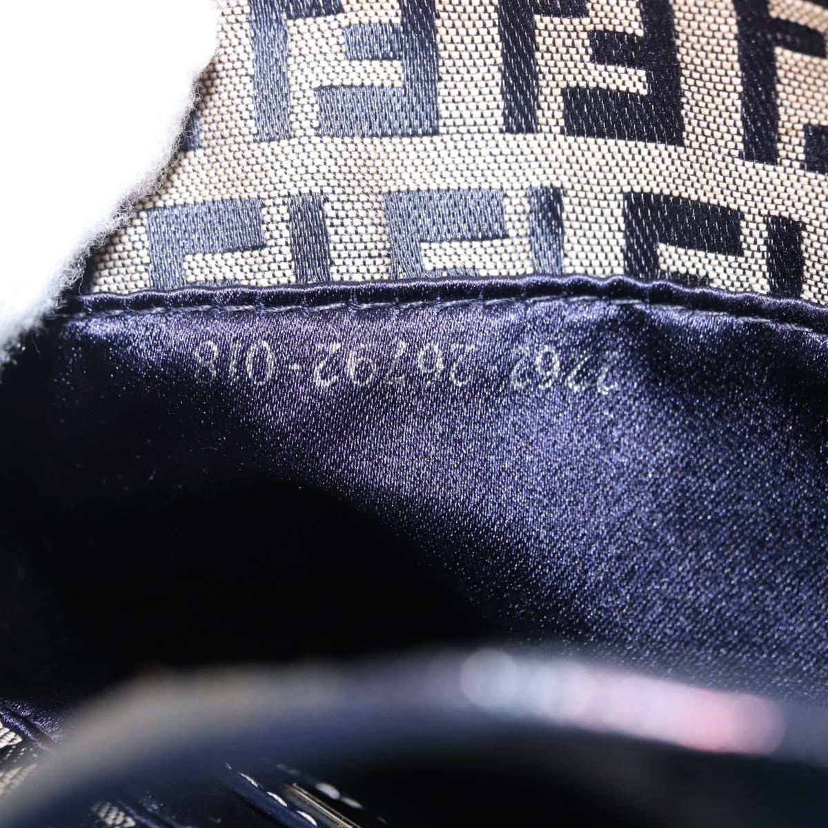 FENDI Zucchino Canvas Hand Pouch Mamma Baguette Navy Silver Auth 193893A