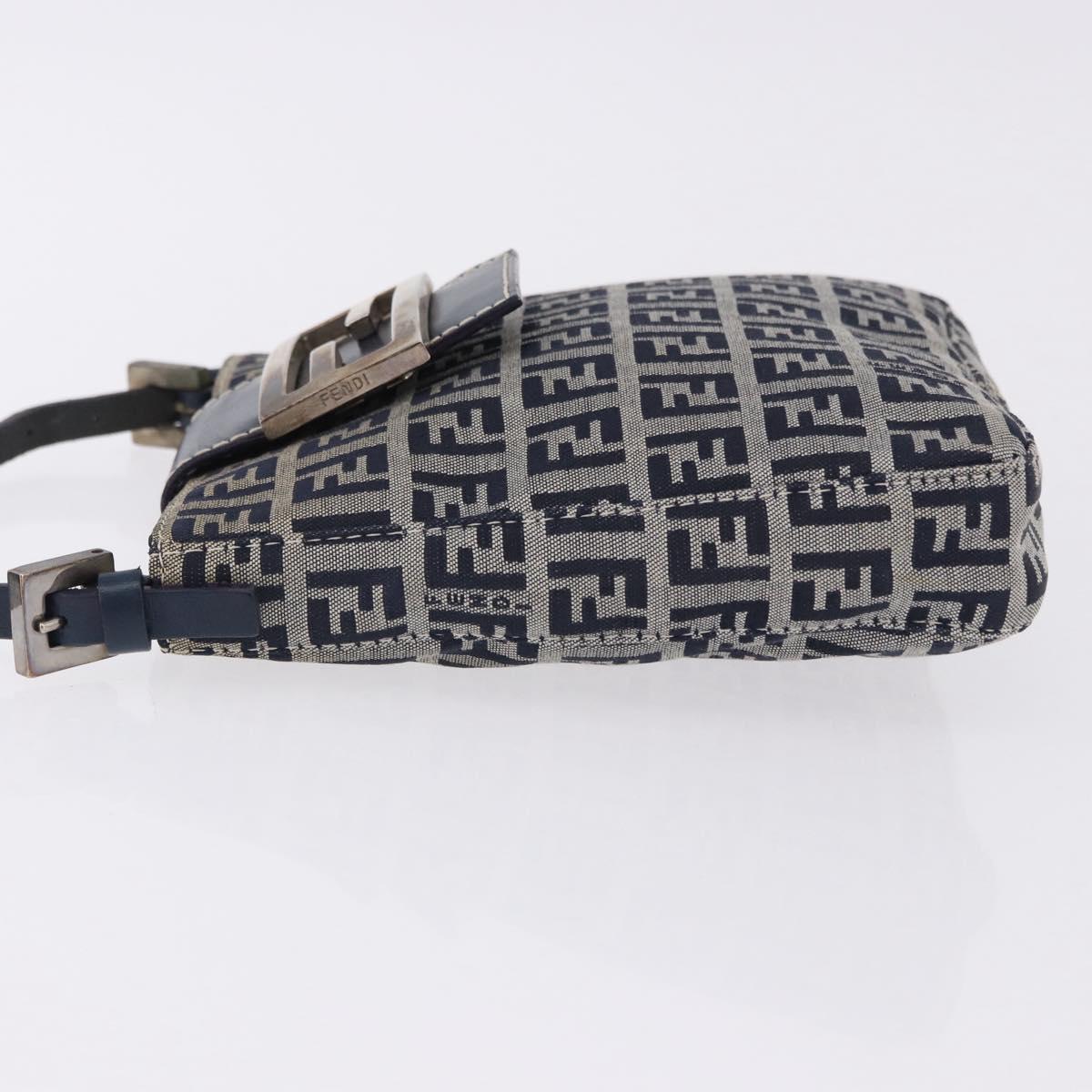 FENDI Zucchino Canvas Hand Pouch Mamma Baguette Navy Silver Auth 193893A