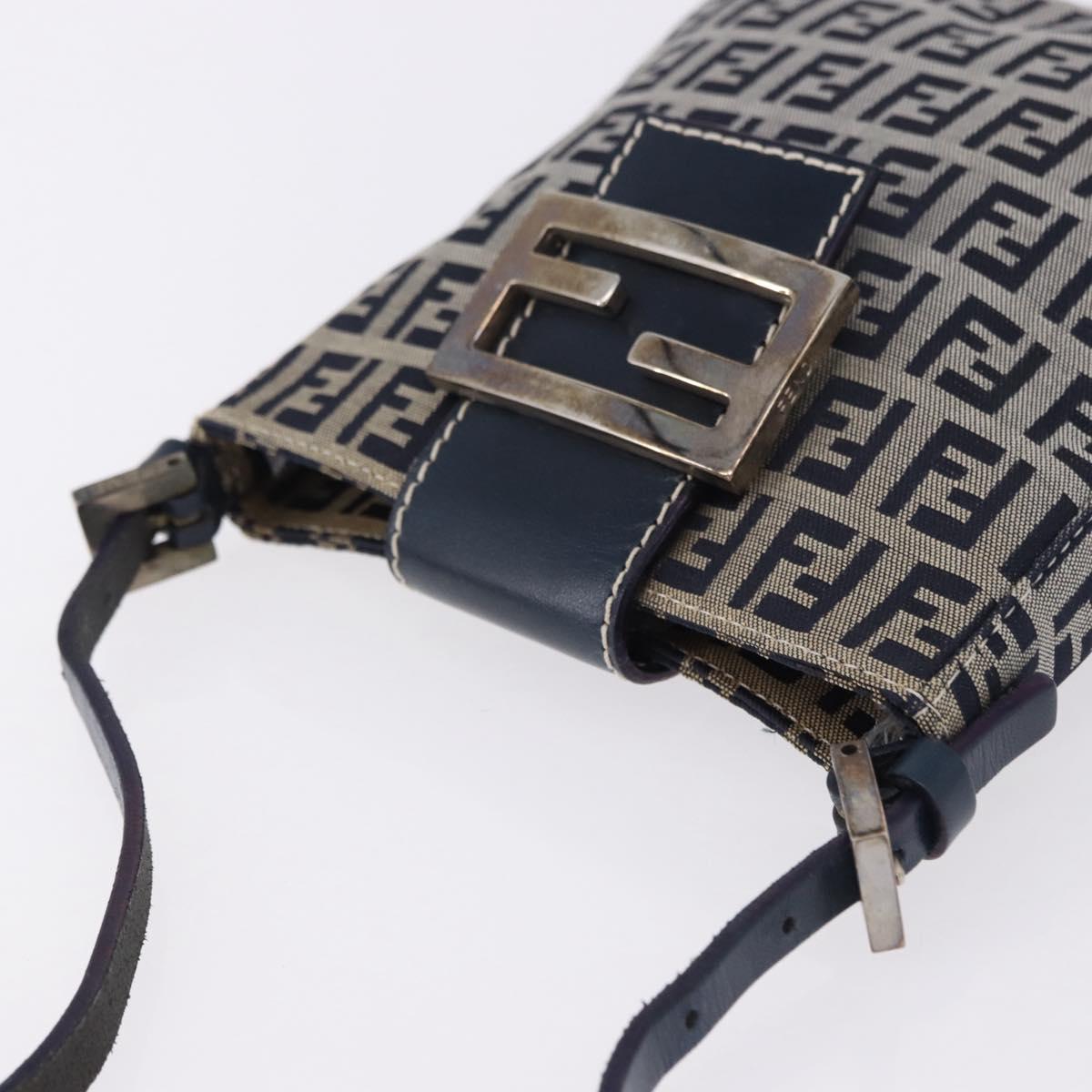 FENDI Zucchino Canvas Hand Pouch Mamma Baguette Navy Silver Auth 193893A
