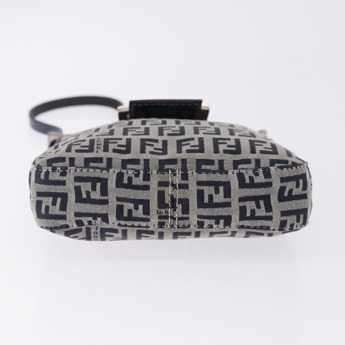 FENDI Zucchino Canvas Hand Pouch Mamma Baguette Navy Silver Auth 193893A
