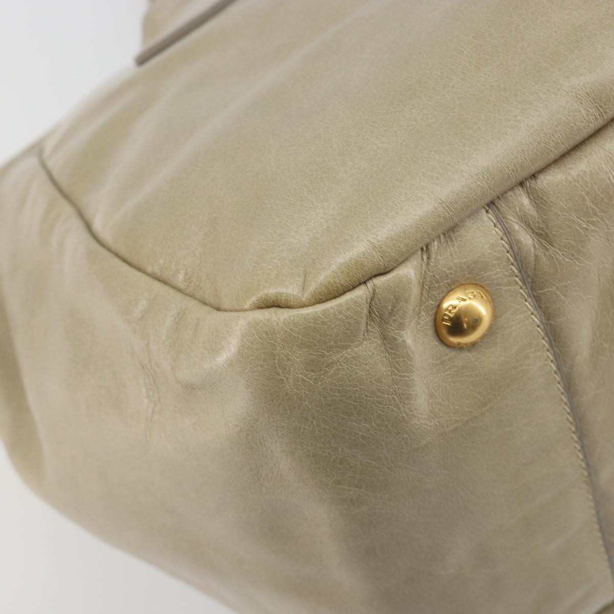 PRADA Hand Bag Leather 2way Beige Gold Auth 193894A