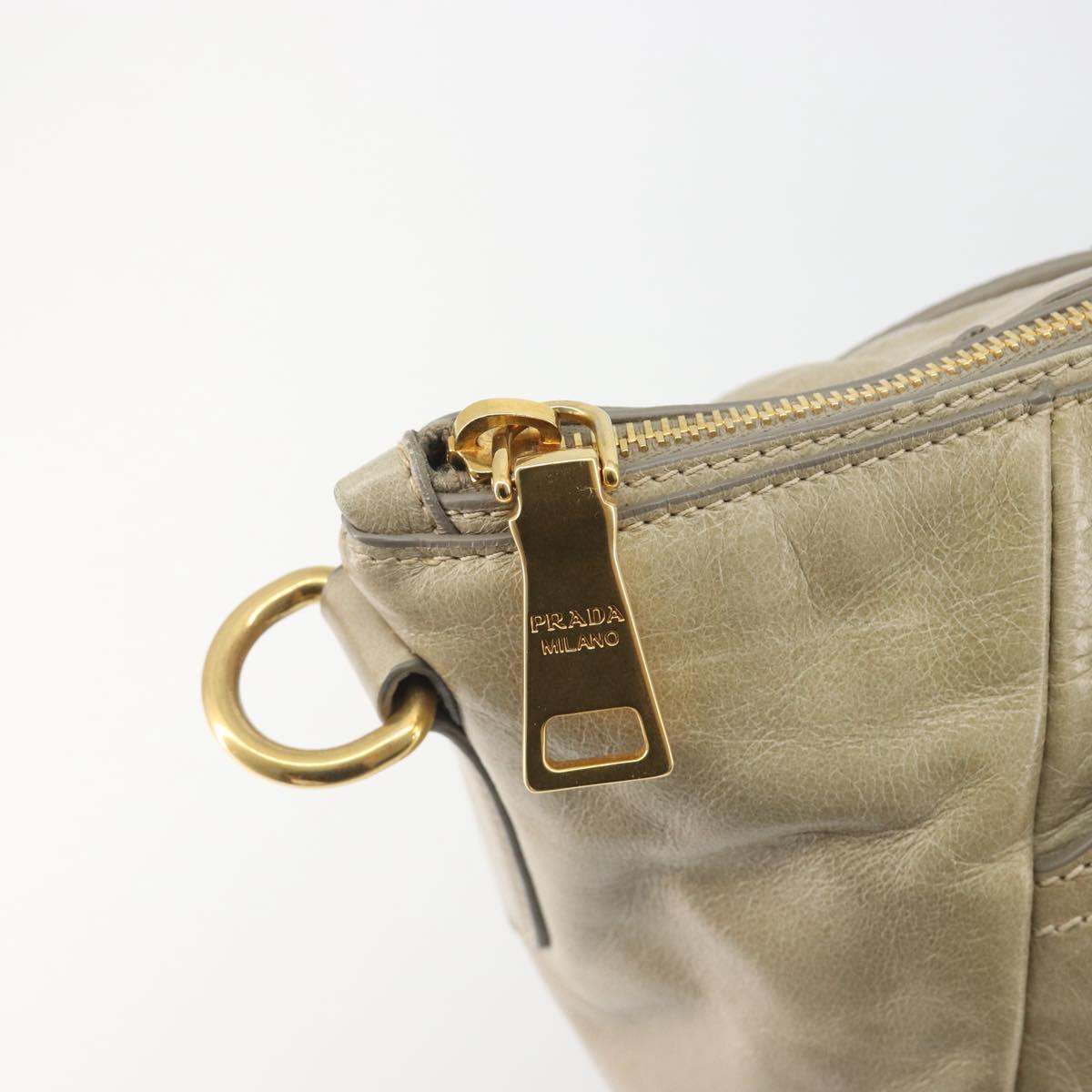 PRADA Hand Bag Leather 2way Beige Gold Auth 193894A