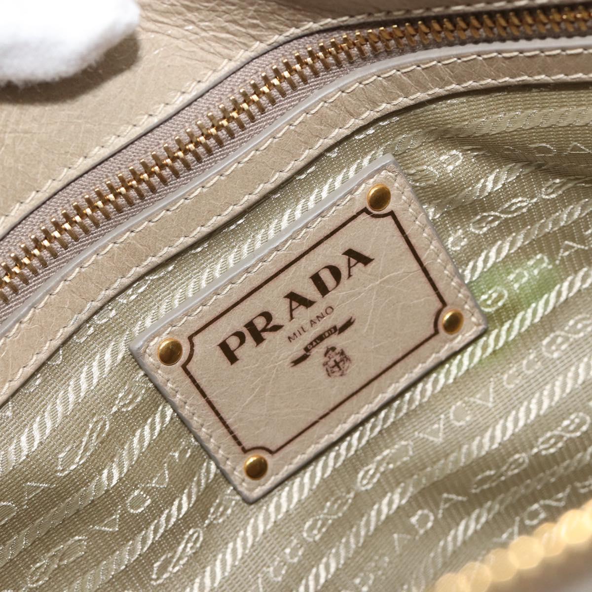 PRADA Hand Bag Leather 2way Beige Gold Auth 193894A