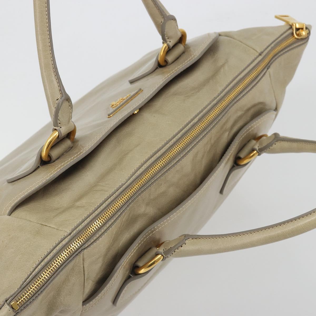 PRADA Hand Bag Leather 2way Beige Gold Auth 193894A