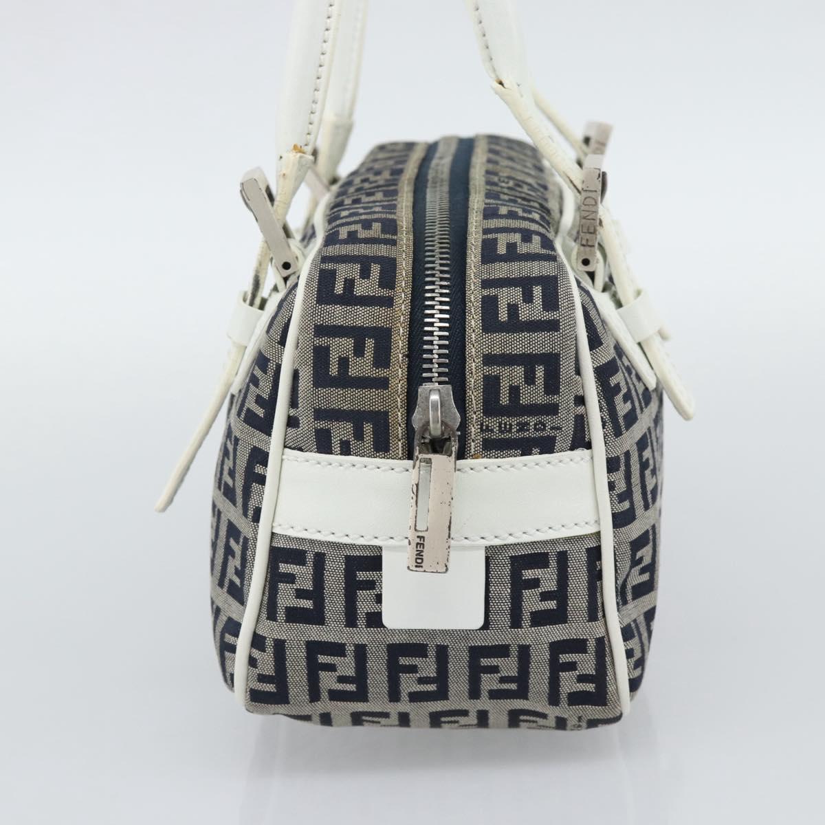 FENDI Zucchino Canvas Hand Bag Navy Silver Auth 193898A