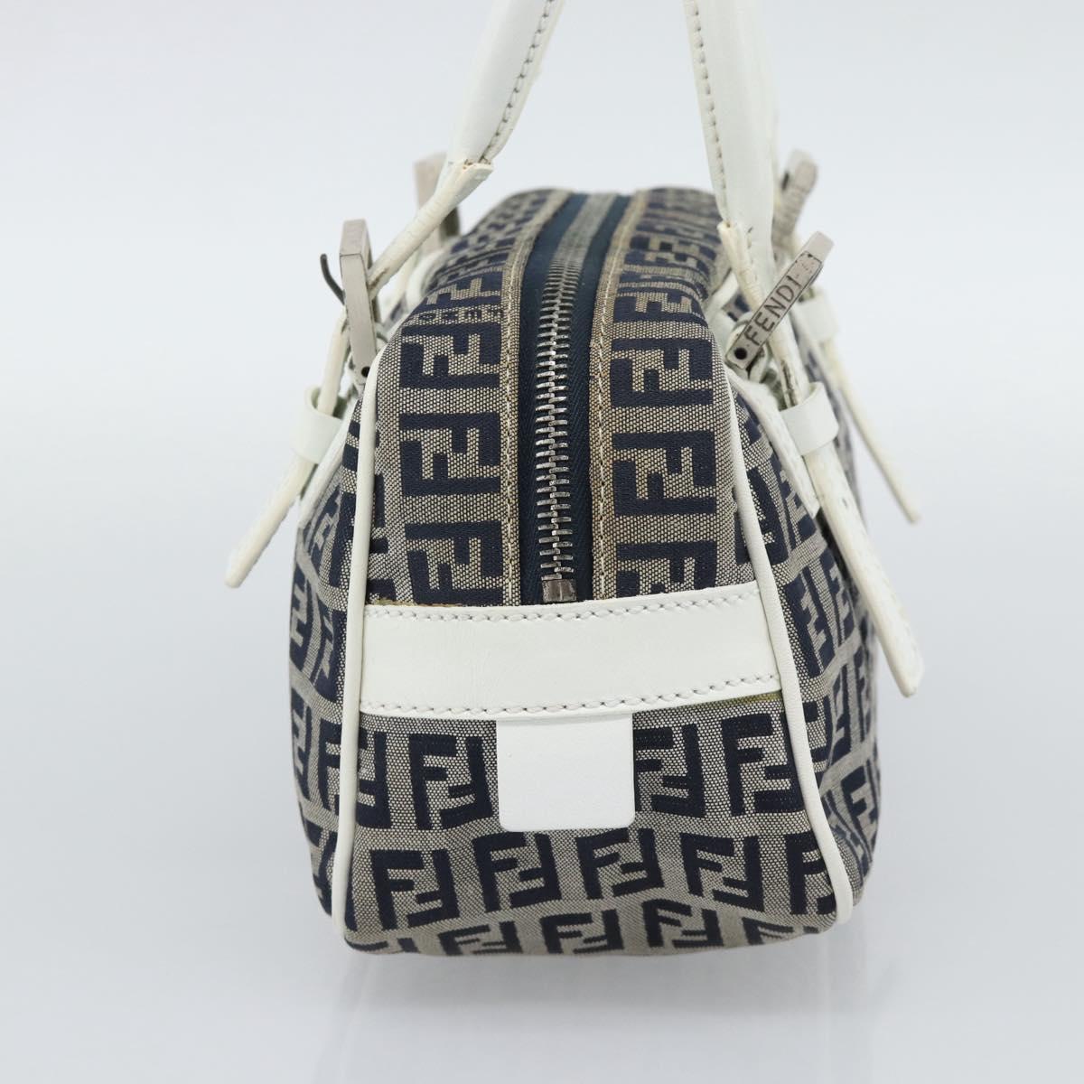 FENDI Zucchino Canvas Hand Bag Navy Silver Auth 193898A