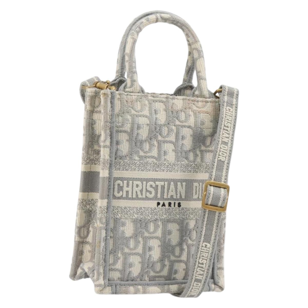Christian Dior Trotter Canvas Book Tote Mini 2way Gray Gold Auth 193902