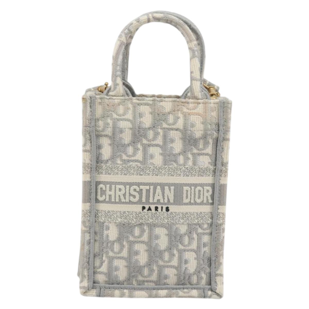 Christian Dior Trotter Canvas Book Tote Mini 2way Gray Gold Auth 193902