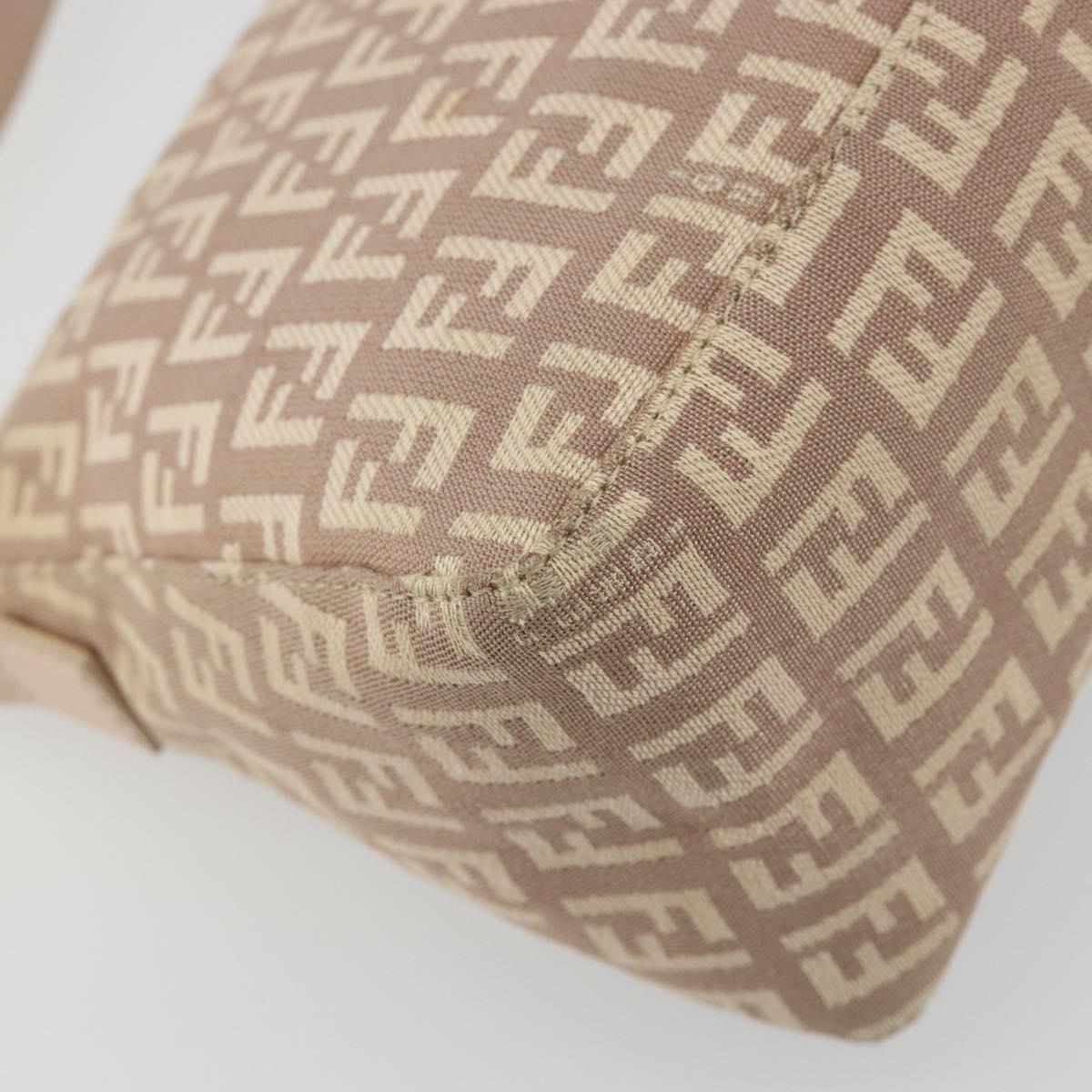FENDI Zucchino Canvas Shoulder Bag Beige Gold Auth 193907A