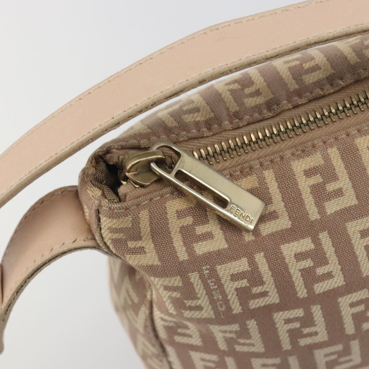 FENDI Zucchino Canvas Shoulder Bag Beige Gold Auth 193907A