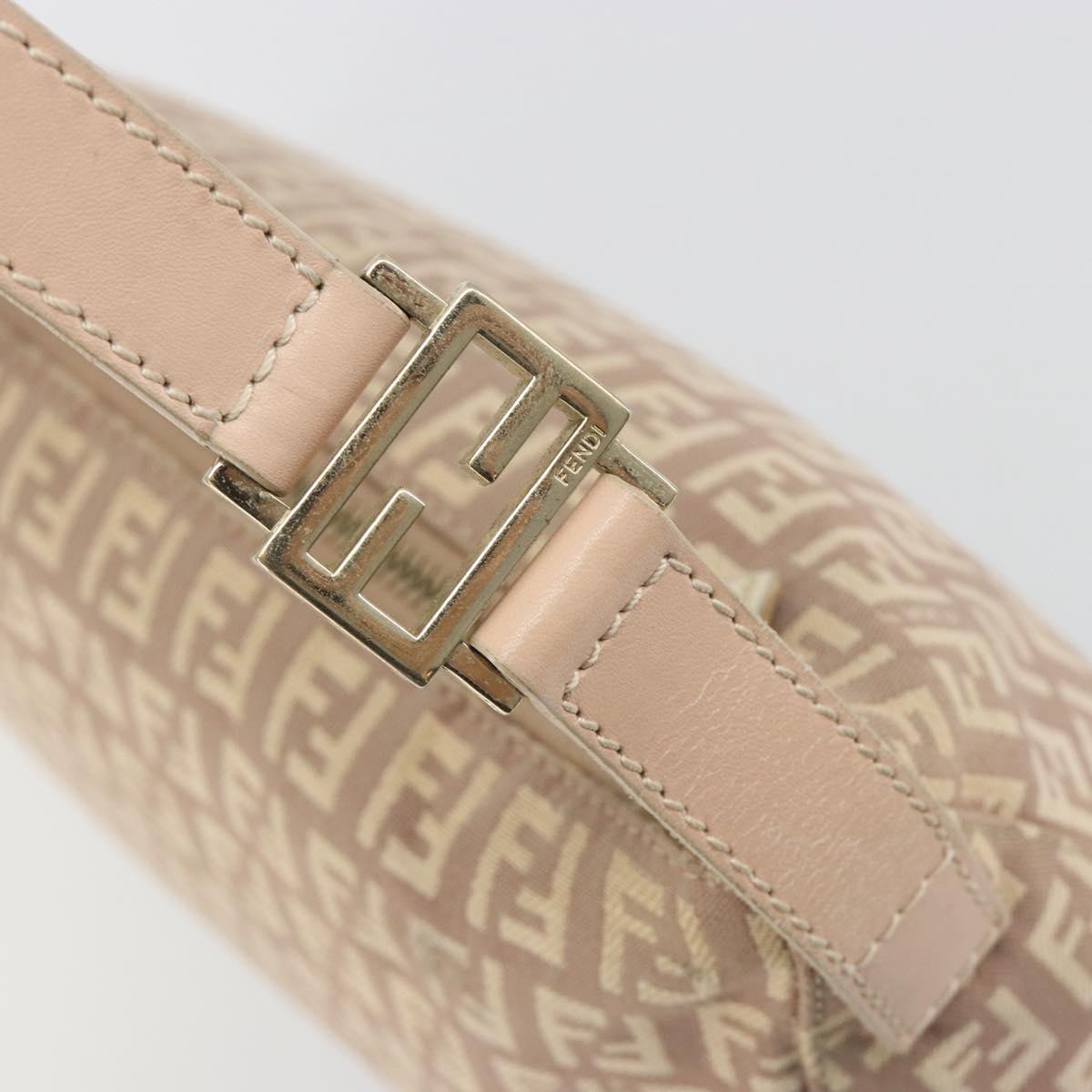 FENDI Zucchino Canvas Shoulder Bag Beige Gold Auth 193907A