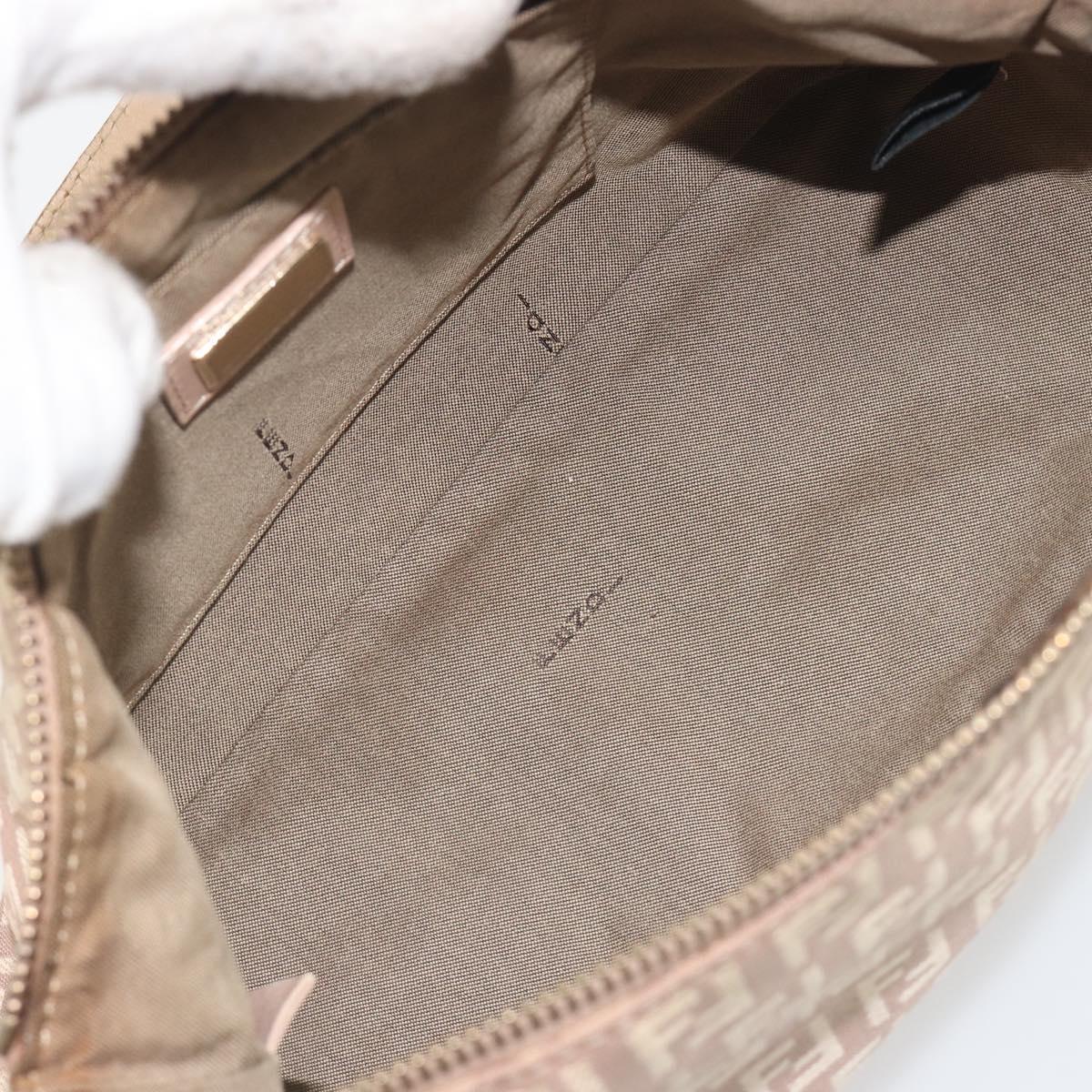 FENDI Zucchino Canvas Shoulder Bag Beige Gold Auth 193907A