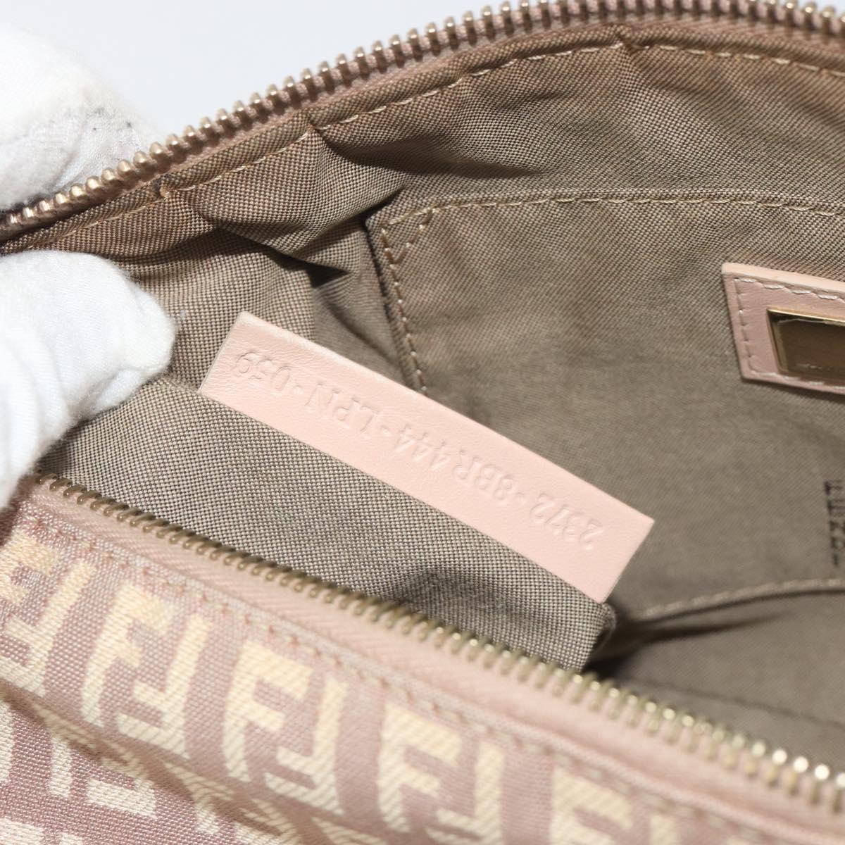 FENDI Zucchino Canvas Shoulder Bag Beige Gold Auth 193907A