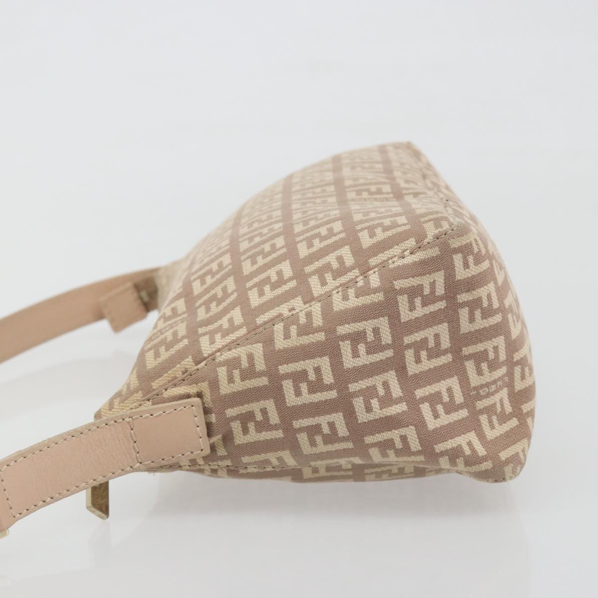 FENDI Zucchino Canvas Shoulder Bag Beige Gold Auth 193907A