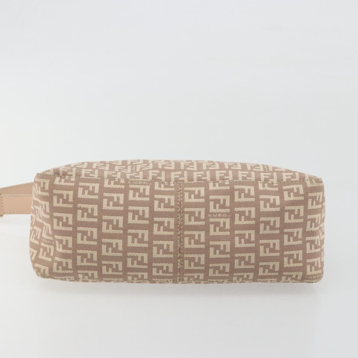 FENDI Zucchino Canvas Shoulder Bag Beige Gold Auth 193907A