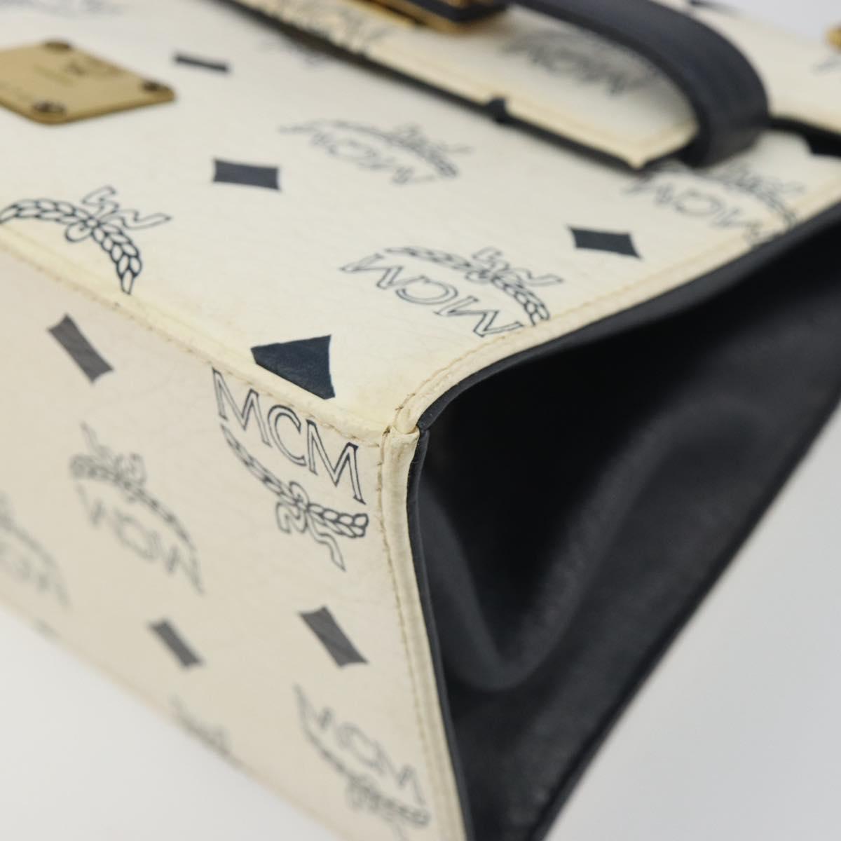 MCM Vicetos Logogram Hand Bag PVC Leather 2way White Gold Auth 193908