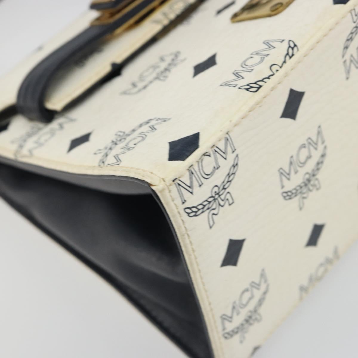 MCM Vicetos Logogram Hand Bag PVC Leather 2way White Gold Auth 193908