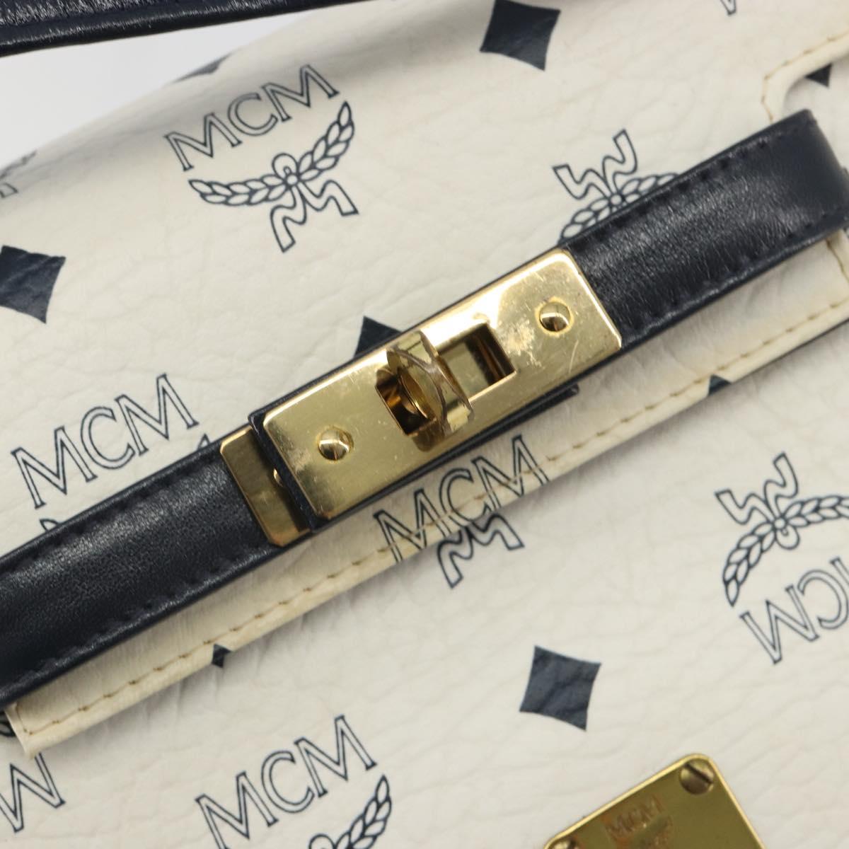 MCM Vicetos Logogram Hand Bag PVC Leather 2way White Gold Auth 193908