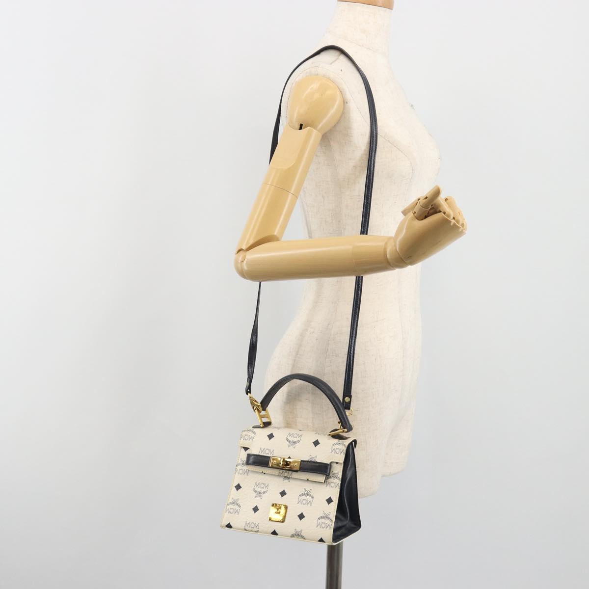 MCM Vicetos Logogram Hand Bag PVC Leather 2way White Gold Auth 193908