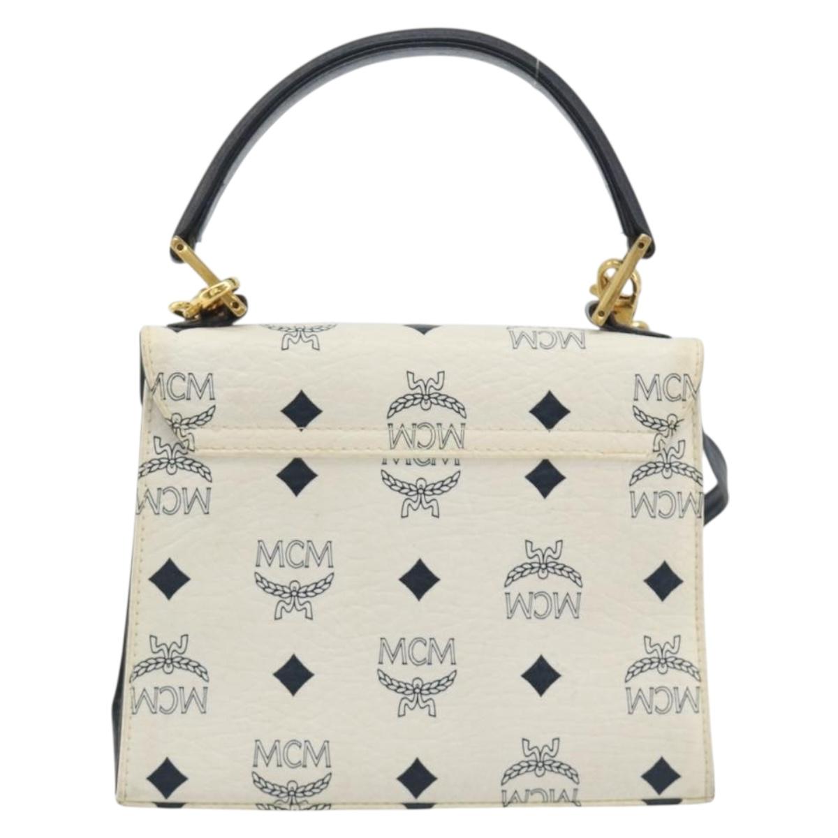 MCM Vicetos Logogram Hand Bag PVC Leather 2way White Gold Auth 193908