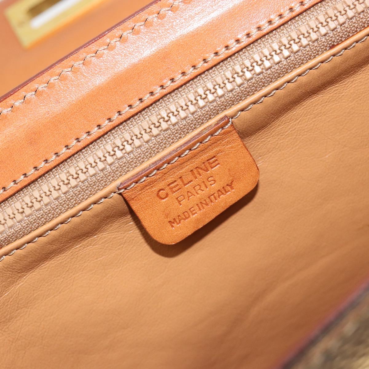 CELINE Macadam Canvas Hand Bag PVC Leather 2way Brown Gold Auth 193909A