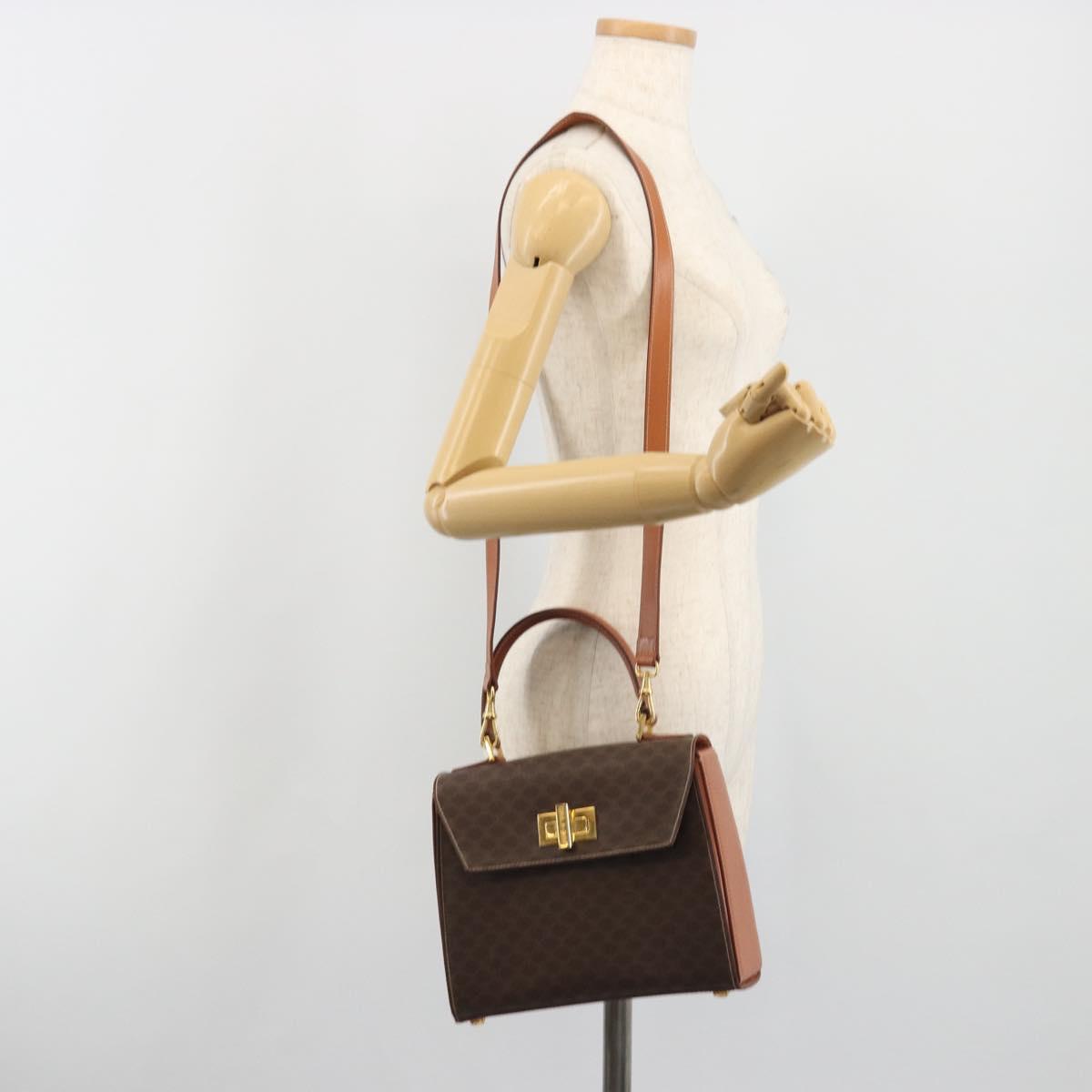 CELINE Macadam Canvas Hand Bag PVC Leather 2way Brown Gold Auth 193909A