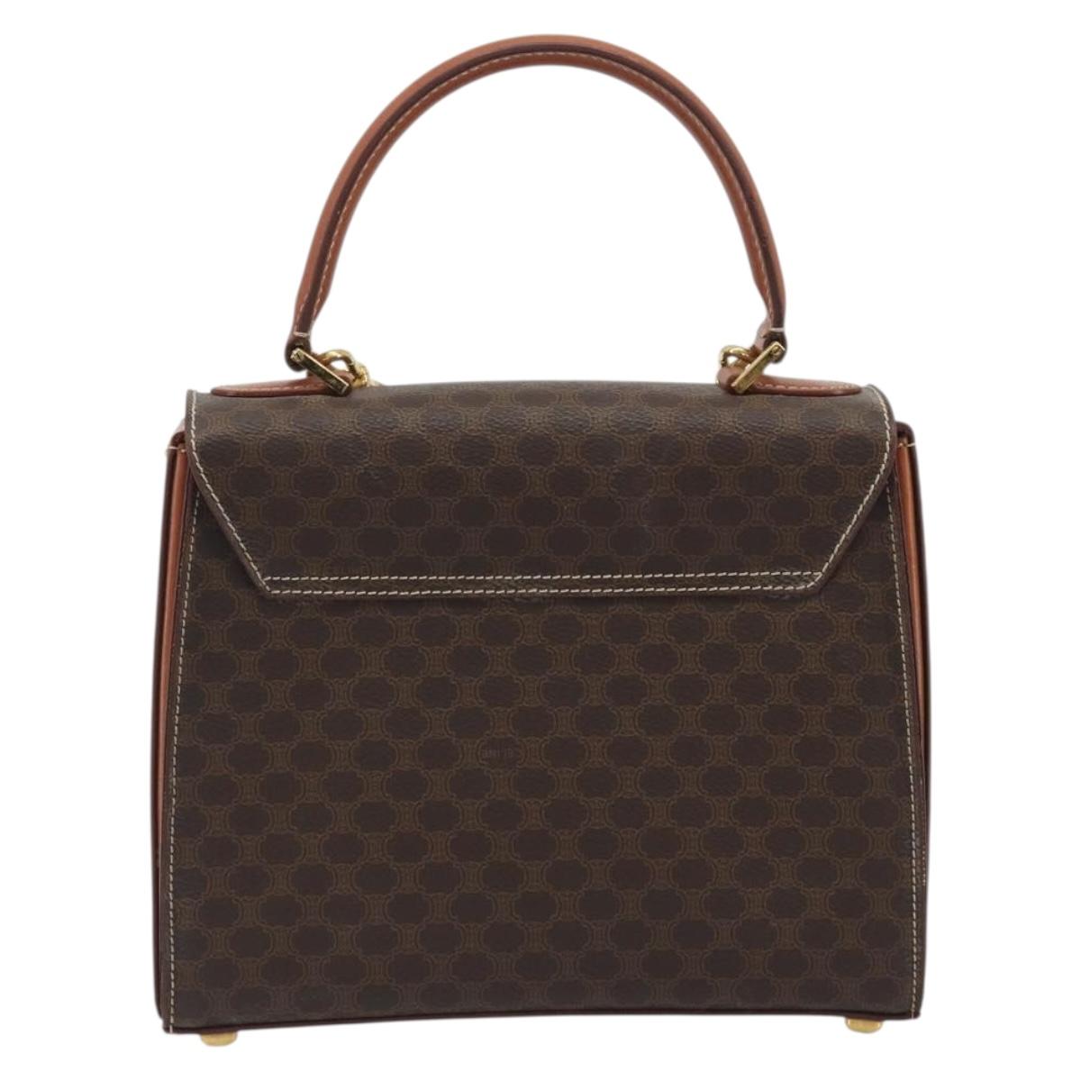 CELINE Macadam Canvas Hand Bag PVC Leather 2way Brown Gold Auth 193909A