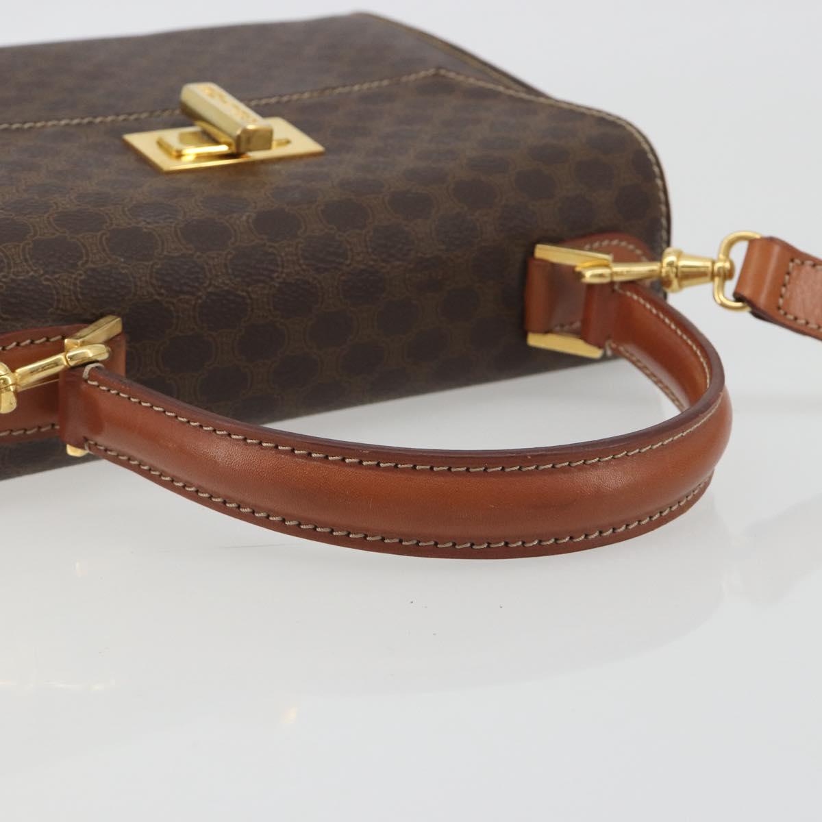 CELINE Macadam Canvas Hand Bag PVC Leather 2way Brown Gold Auth 193909A