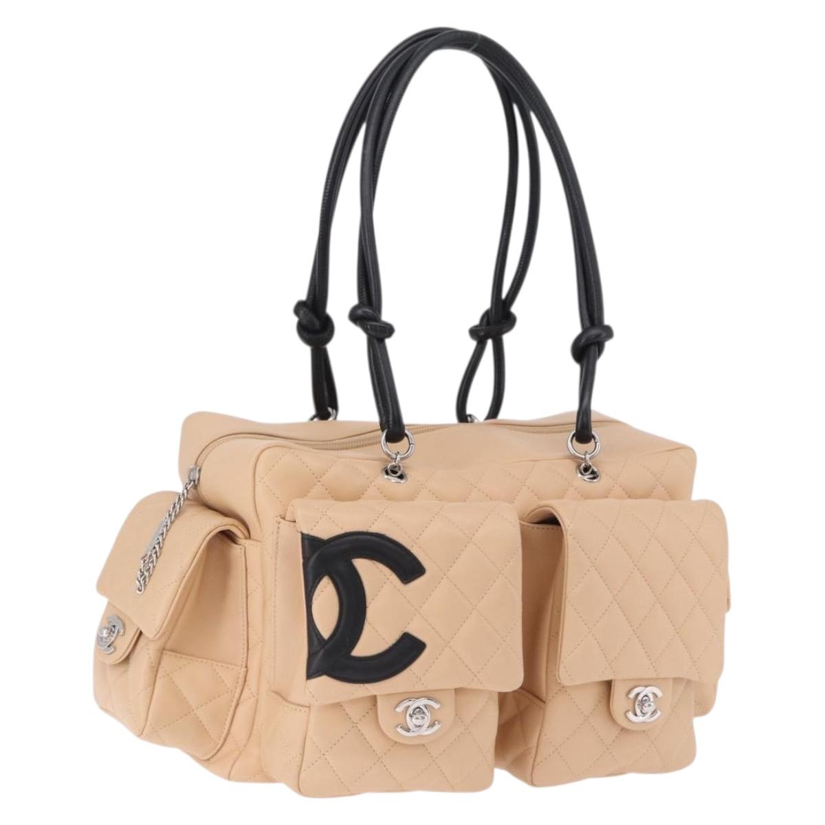 CHANEL Cambon Line Matelasse Boston Bag Leather Pink Silver CC Auth 193910SAV