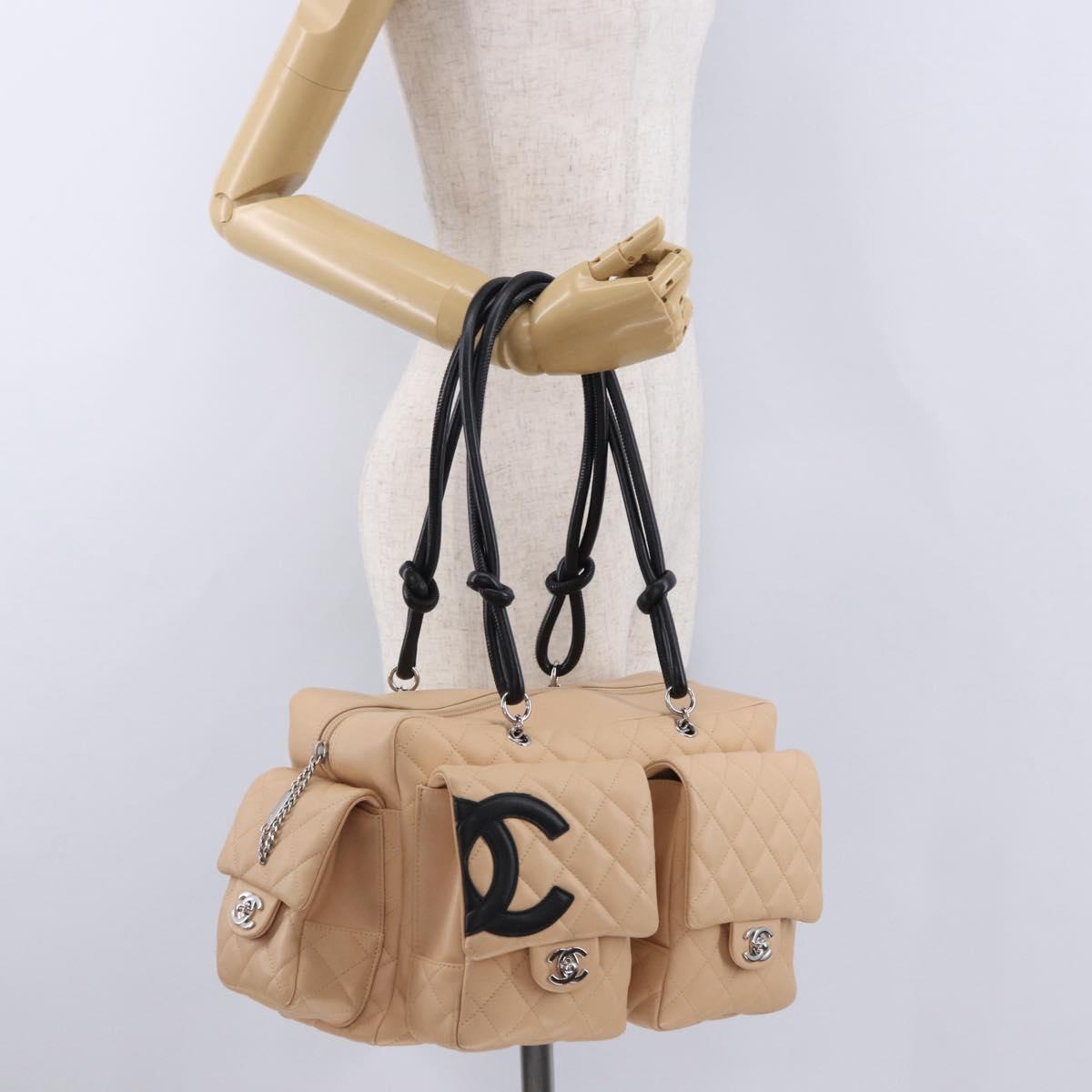 CHANEL Cambon Line Matelasse Boston Bag Leather Pink Silver CC Auth 193910SAV