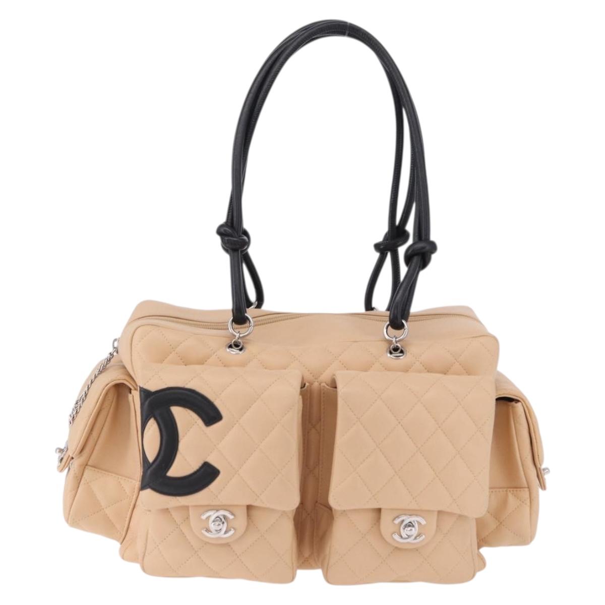 CHANEL Cambon Line Matelasse Boston Bag Leather Pink Silver CC Auth 193910SAV