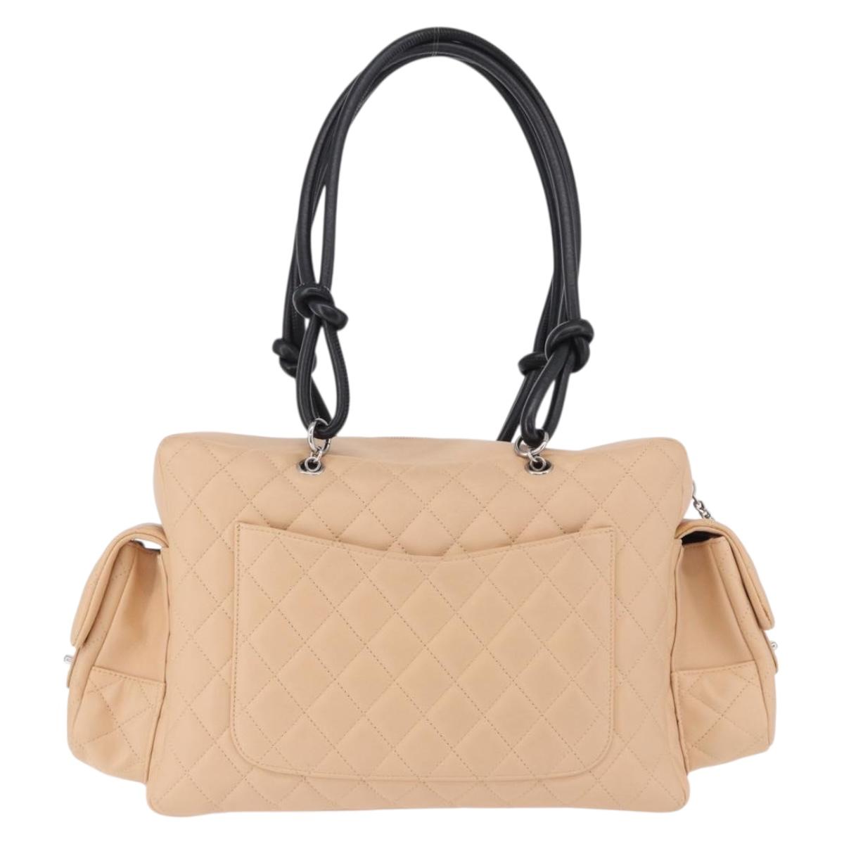 CHANEL Cambon Line Matelasse Boston Bag Leather Pink Silver CC Auth 193910SAV