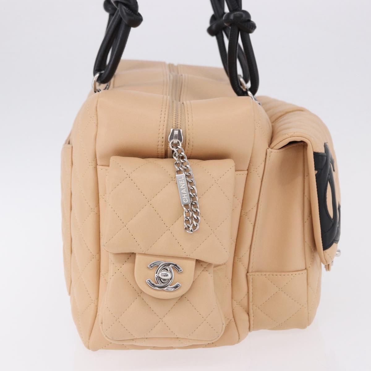 CHANEL Cambon Line Matelasse Boston Bag Leather Pink Silver CC Auth 193910SAV