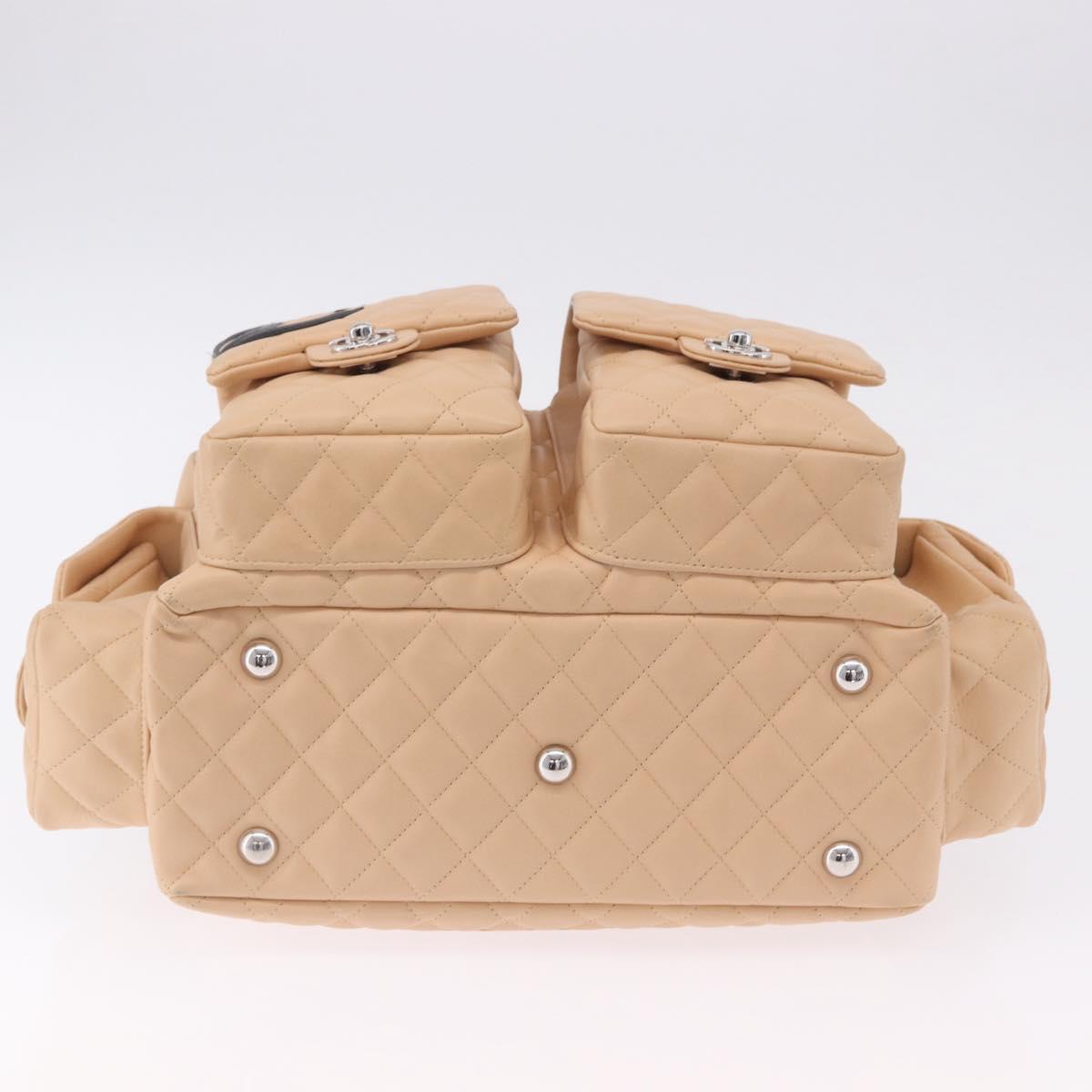 CHANEL Cambon Line Matelasse Boston Bag Leather Pink Silver CC Auth 193910SAV