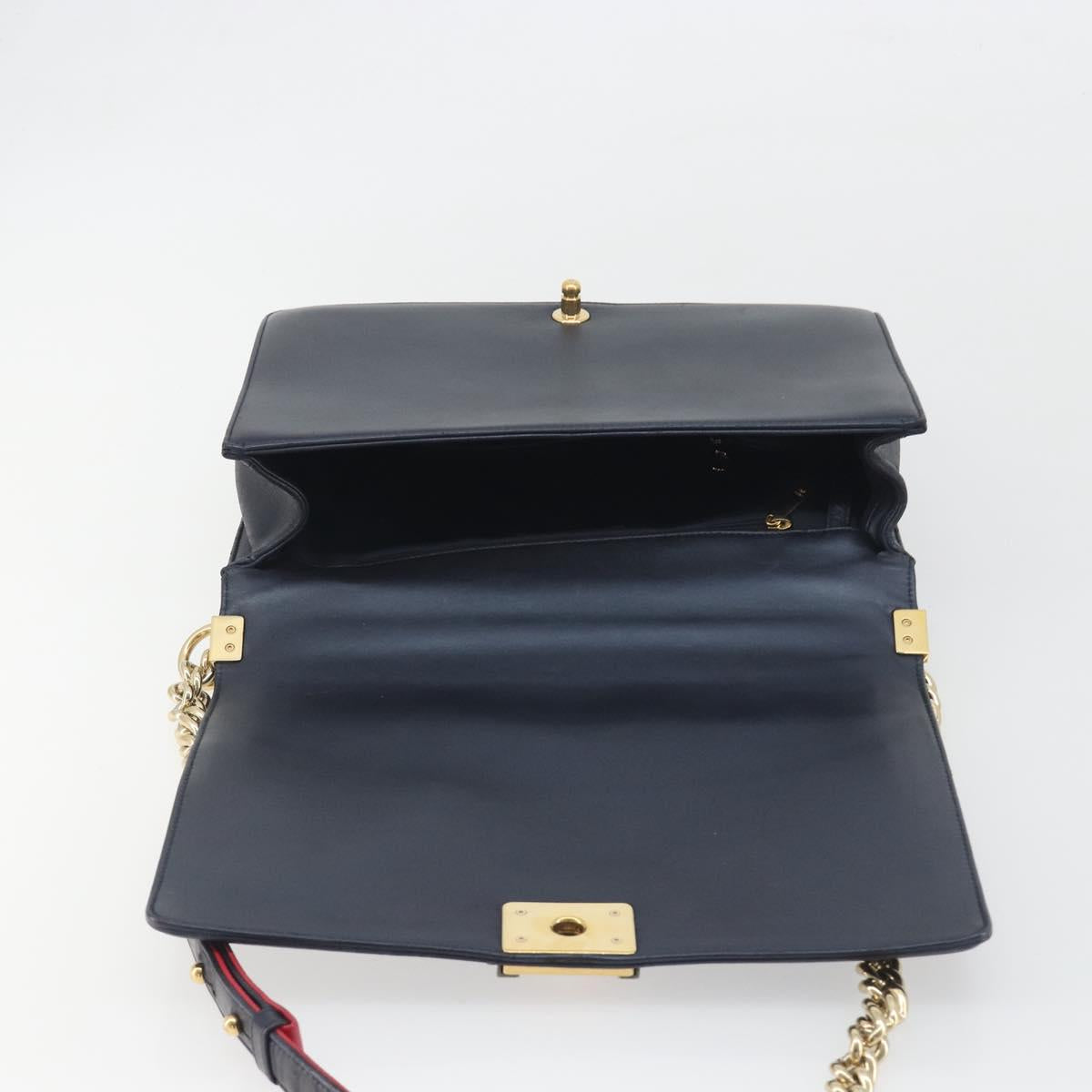 CHANEL Boy Chanel Chain Shoulder Bag Leather Navy Gold CC Auth 193912A