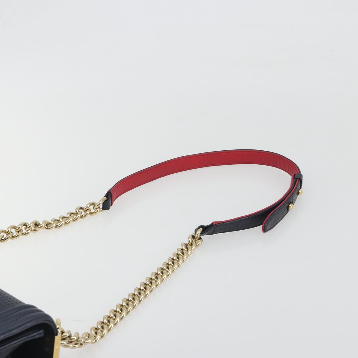 CHANEL Boy Chanel Chain Shoulder Bag Leather Navy Gold CC Auth 193912A