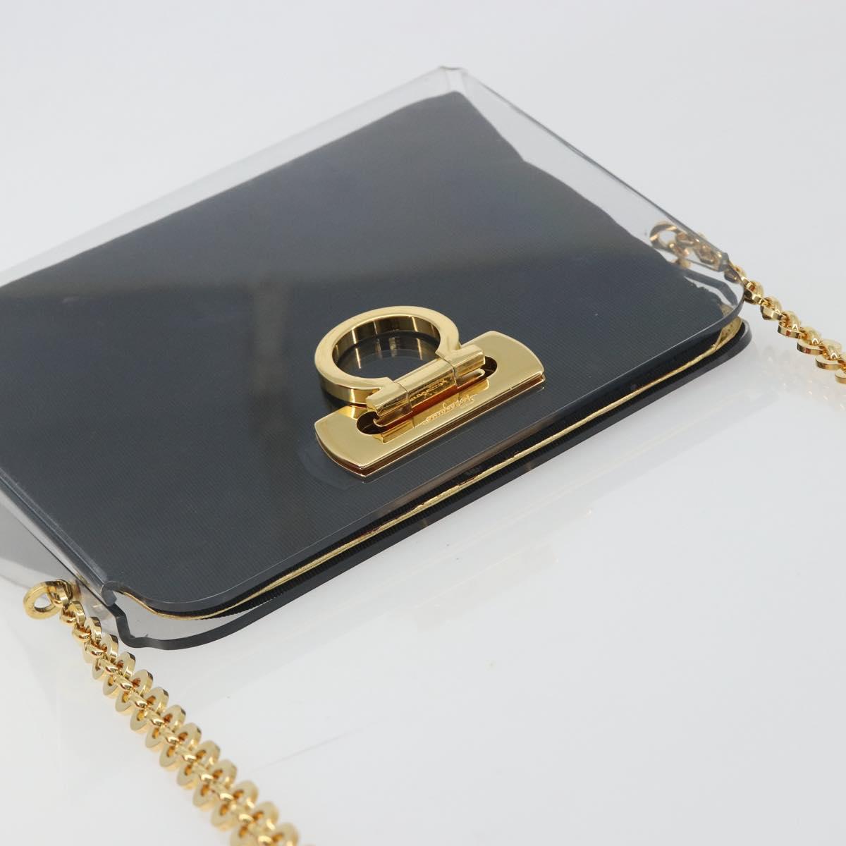 Salvatore Ferragamo Gancini Chain Shoulder Bag plastic Clear Gold Auth 193918A